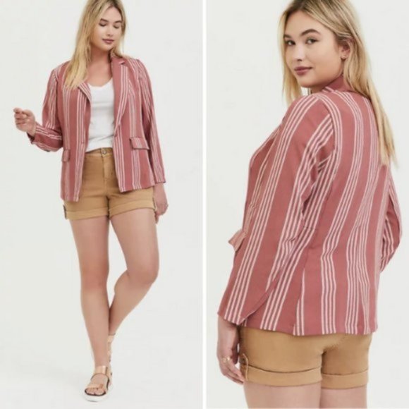 Torrid Pink Striped Blazer EUC - Picture 1 of 4